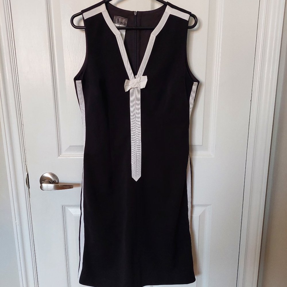 INC International Concepts Sz4 Knit Elegant Black/White Contrast Trim Dress